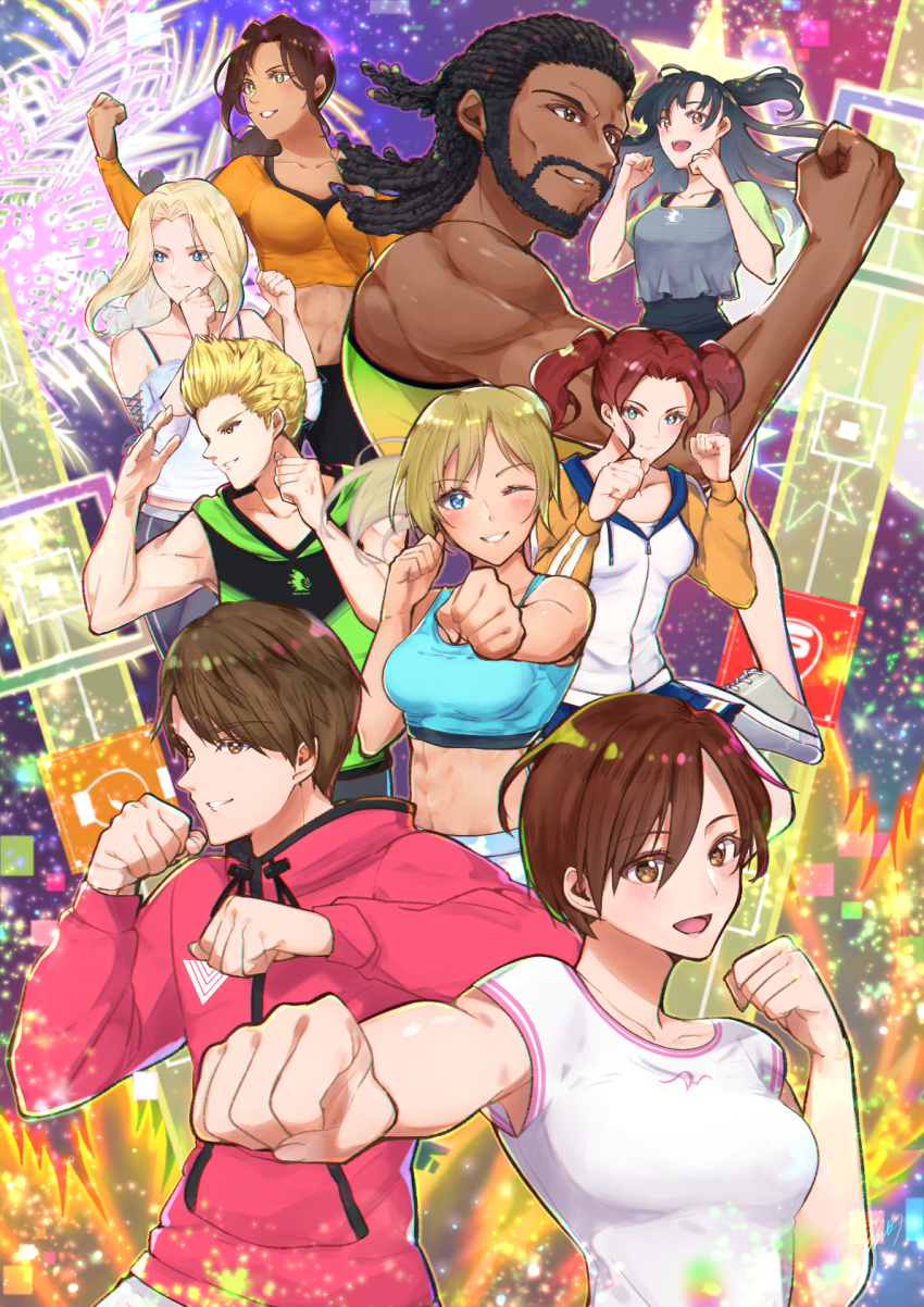 3boys, 6+girls, bernardo_(fitness_boxing), evan_(fitness_boxing), fitness_boxing, highres, hiro_(fitness_boxing), janice_(fitness_boxing), karen_(fitness_boxing), laura_(fitness_boxing), lin_(fitness_boxing), mar0maru, martina_(fitness_boxing), multiple_boys, multiple_girls, sophie_(fitness_boxing)