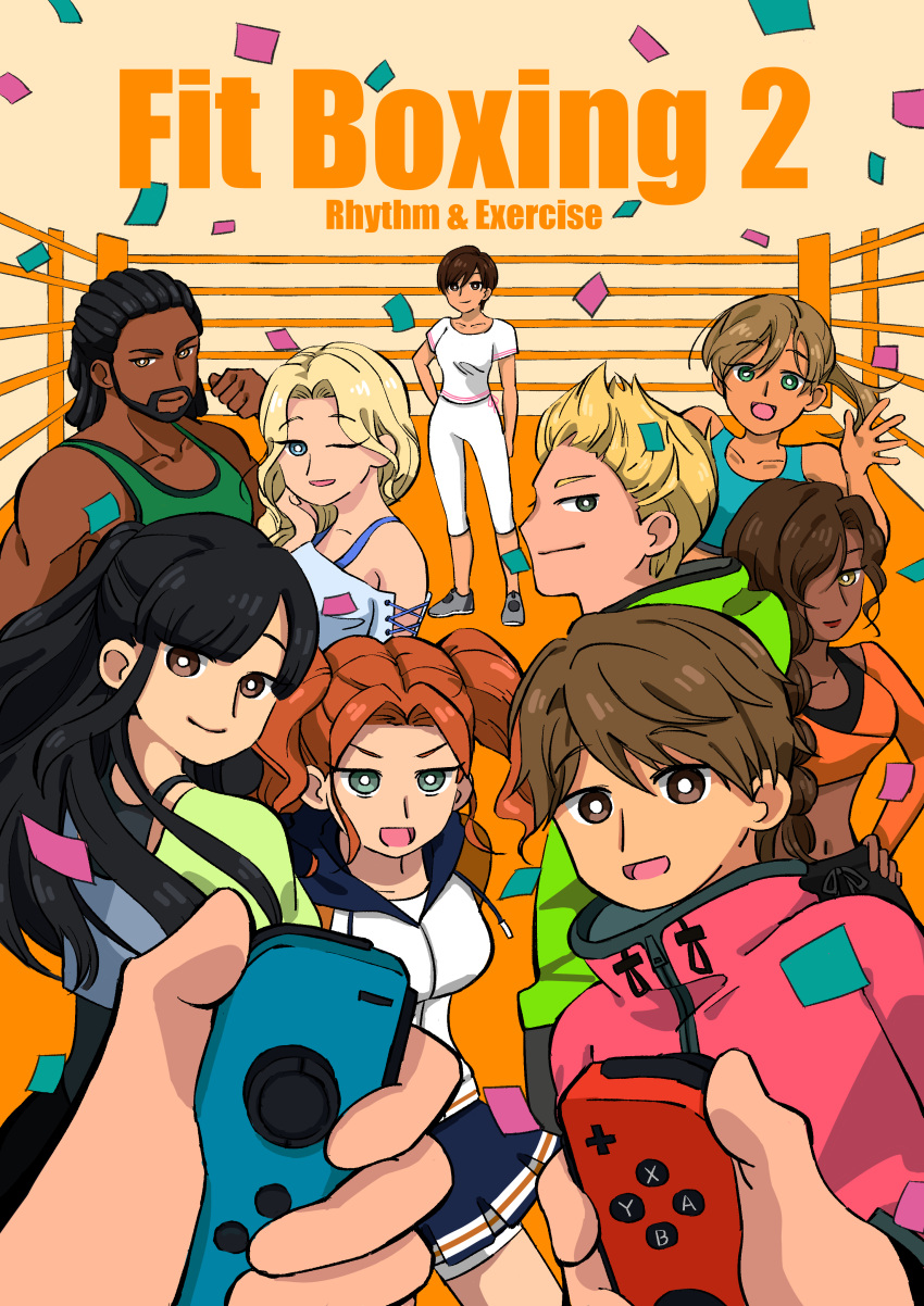 3boys, 6+girls, absurdres, bernardo_(fitness_boxing), evan_(fitness_boxing), fitness_boxing, highres, hiro_(fitness_boxing)