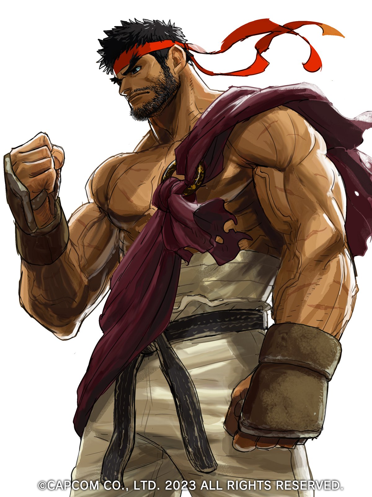 1boy, beard, clenched_hands, dougi, facial_hair, feet_out_of_frame, fingerless_gloves, floating_clothes