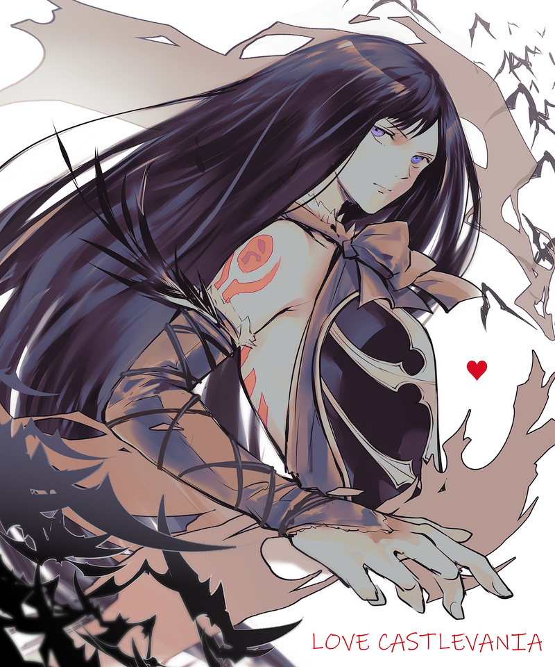1girl, arm_tattoo, armor, armored_dress, back_tattoo, backless_outfit, bare_shoulders, bat_(animal), black_hair, blue_eyes, breastplate, castlevania, castlevania:_order_of_ecclesia, closed_mouth, dress, grel_(r6hgvu5), long_hair, looking_at_viewer, shanoa, solo, tattoo, white_background