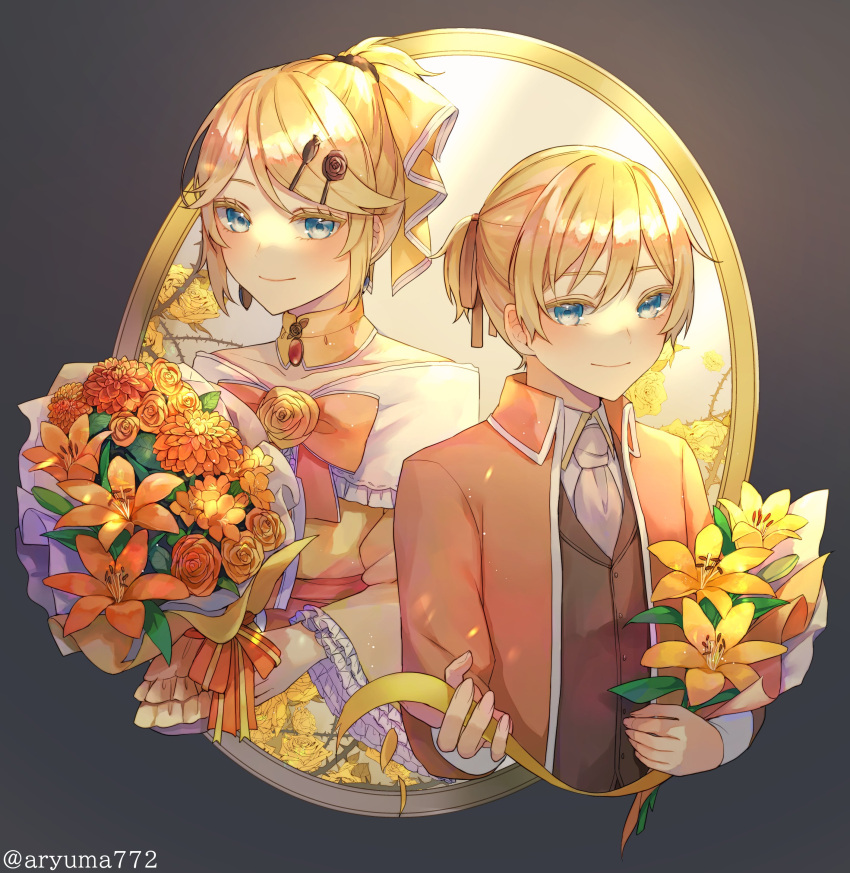 1boy, 1girl, absurdres, aku_no_meshitsukai_(vocaloid), aku_no_musume_(vocaloid), allen_avadonia, aryuma772, ascot