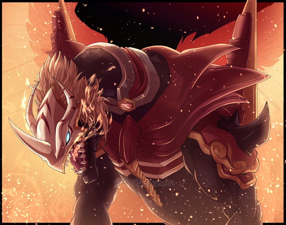 1other, ancientgreymon, arsdaemonum, artist_name, blonde_hair, blue_eyes, breathing_fire, digimon