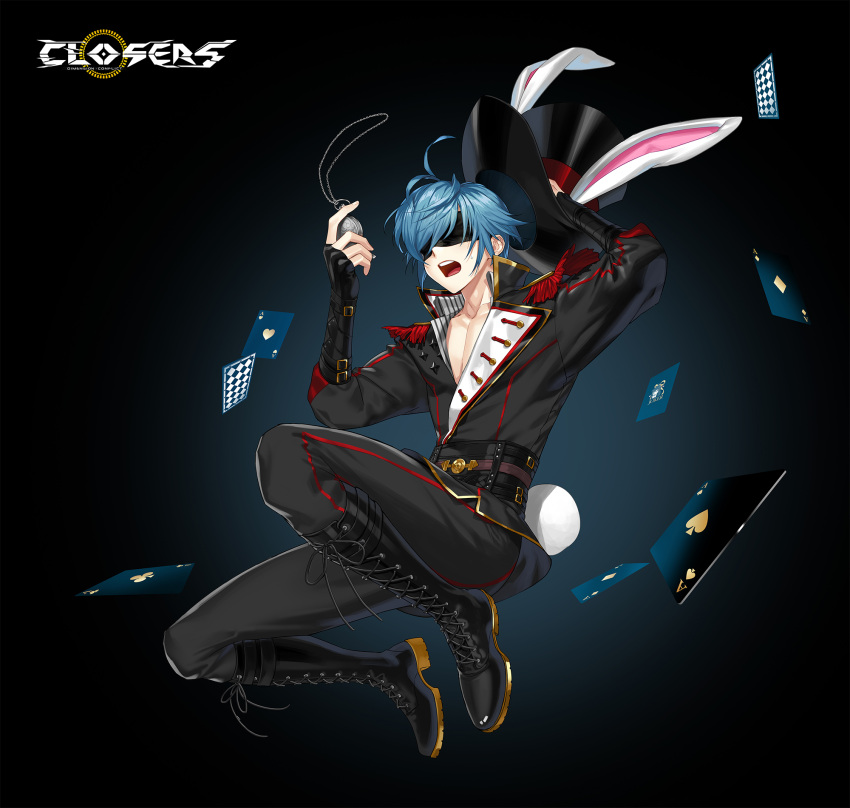 1boy, ace_(playing_card), ace_of_clubs, ace_of_diamonds, ace_of_hearts, ace_of_spades, ahoge, animal_ear_headwear