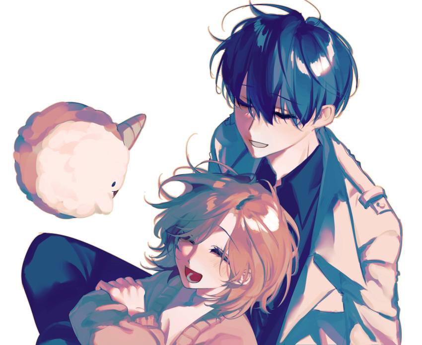 1boy, 1girl, biyoo_(omniscient_reader's_viewpoint), black_hair, black_shirt, blonde_hair, brown_cardigan, cardigan