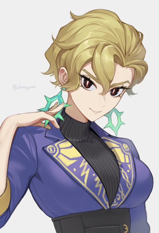 1girl, blonde_hair, breasts, briar_(pokemon), bright_pupils, brown_eyes, closed_mouth, dentiganai