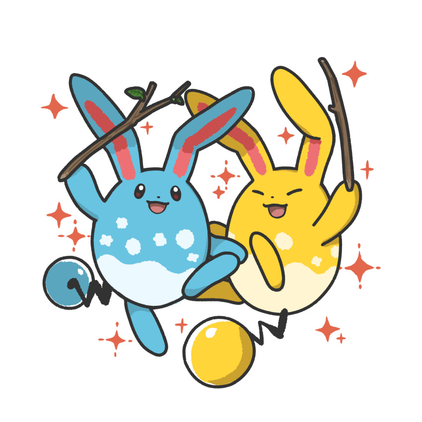 72kuri, alternate_color, animal_ears, azumarill, commentary_request, highres, holding, holding_stick