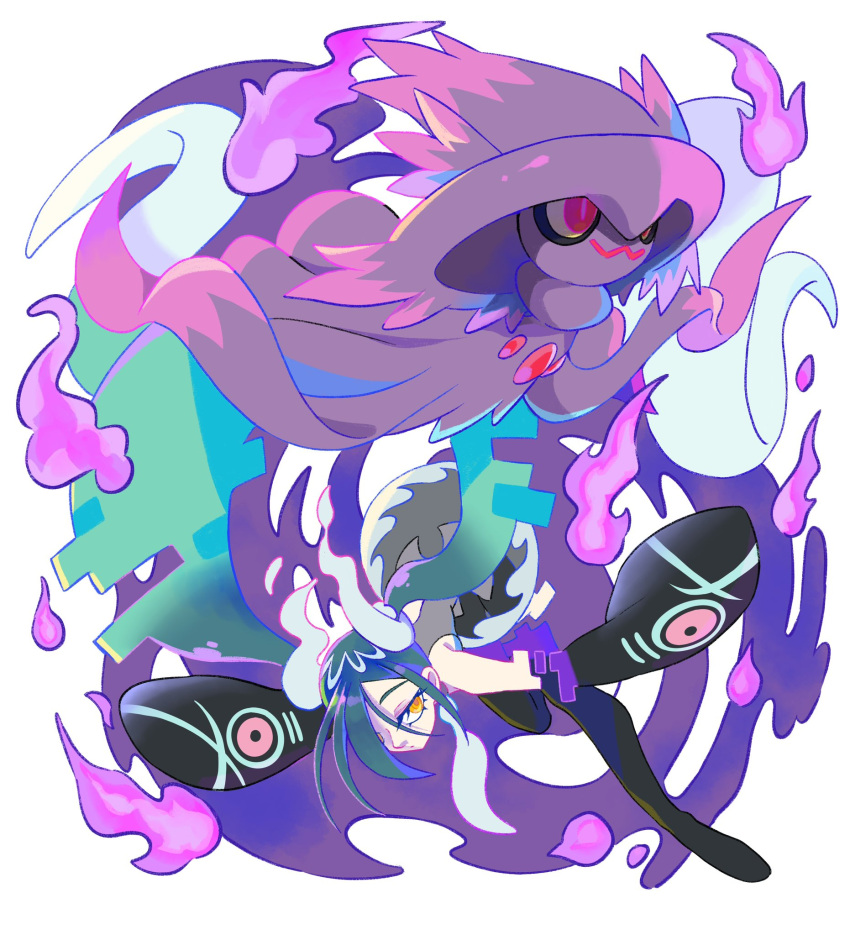 aqua_hair, black_thighhighs, detached_sleeves, floating, ghost, ghost_miku_(project_voltage), glitch, gradient_hair