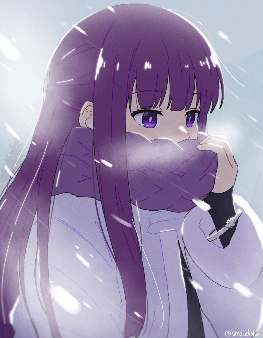 1girl, adjusting_scarf, ama_(ama_ekaku), bracelet, braided_scarf, coat, commentary_request, covered_mouth