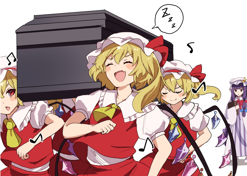 5girls, :d, ascot, blonde_hair, blush_stickers, book, closed_eyes, coffin