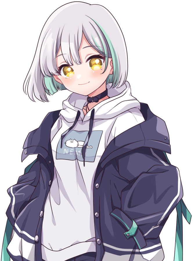 1girl, belt, belt_choker, black_belt, black_jacket, black_shorts, blue_hair, blush