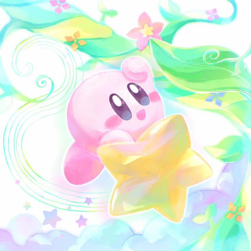 :d, above_clouds, arm_up, bean_stalk, blue_eyes, blush, blush_stickers, clouds