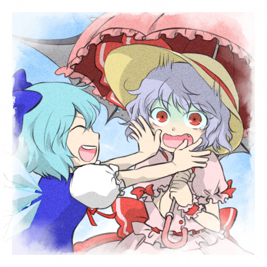cirno, multiple_girls, parasol, pekamatu, remilia_scarlet, touhou, umbrella
