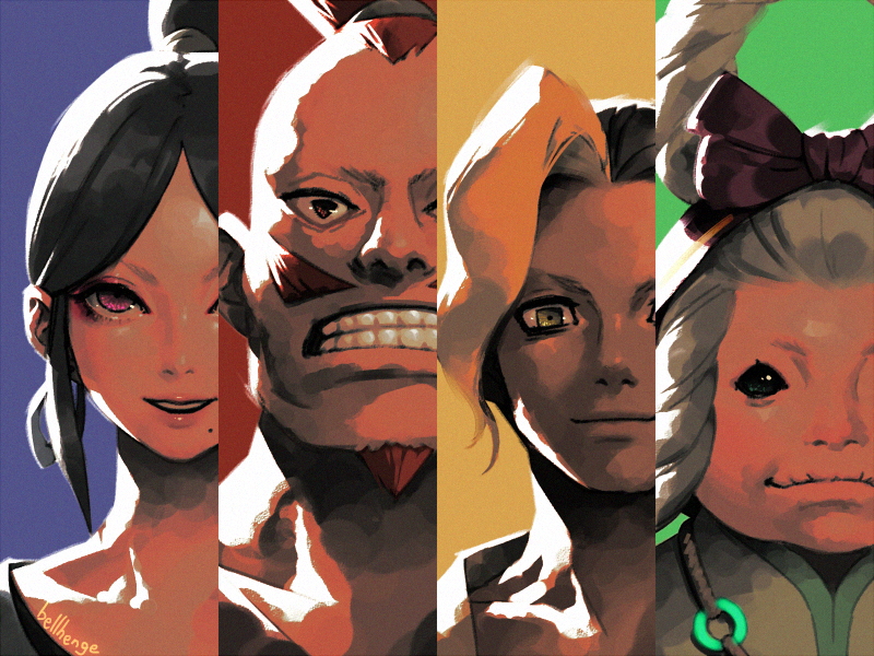 2boys, 2girls, abdonis, allegra_(ring_fit_adventure), armando_(ring_fit_adventure), artist_name, beard, bellhenge