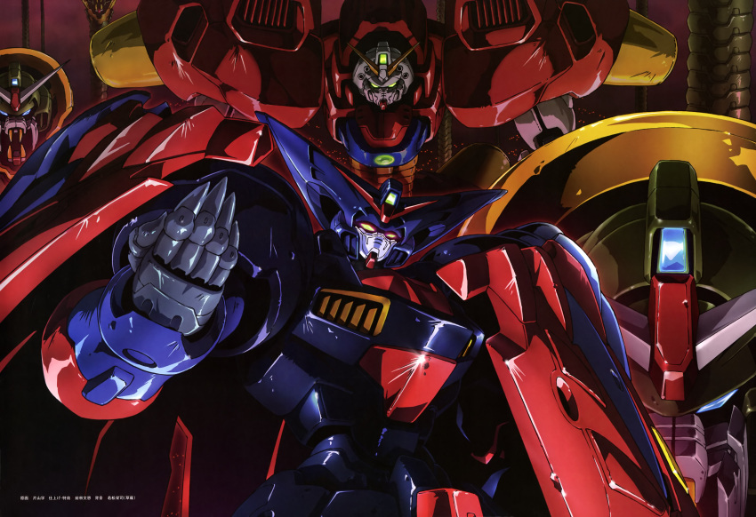 absurdres, anime_coloring, devil_gundam, g_gundam, glowing, glowing_eyes, green_eyes, gundam