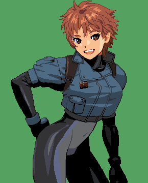 1girl, black_bodysuit, bodysuit, breasts, brown_eyes, brown_hair, contrapposto, hand_on_own_hip