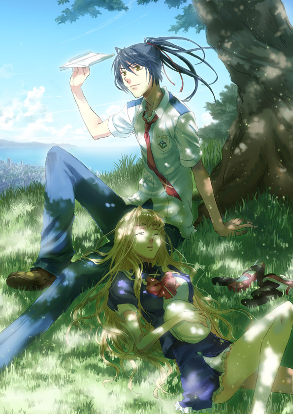 blue_hair, closed_eyes, hat, kuni_honori, kunimoto_ori, long_hair, macross, macross_frontier