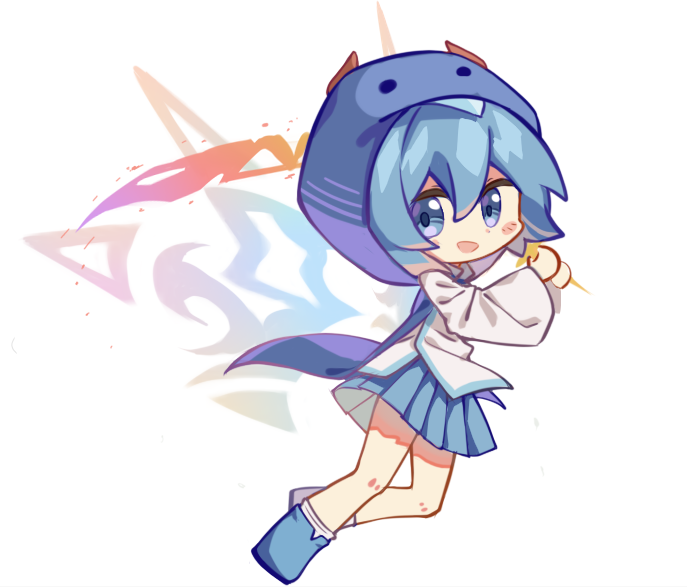 1other, androgynous, blue_cape, blue_eyes, blue_footwear, blue_hair, blue_skirt, cape