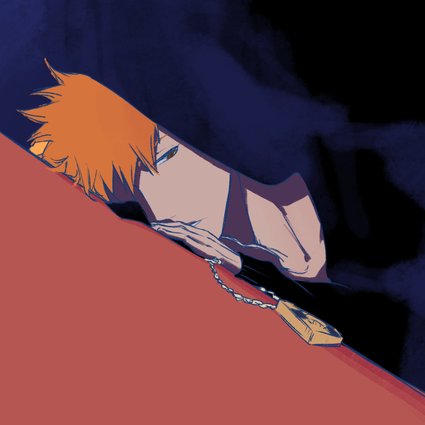 1boy, black_background, black_shirt, bleach, braised_goose, brown_eyes, highres, hood
