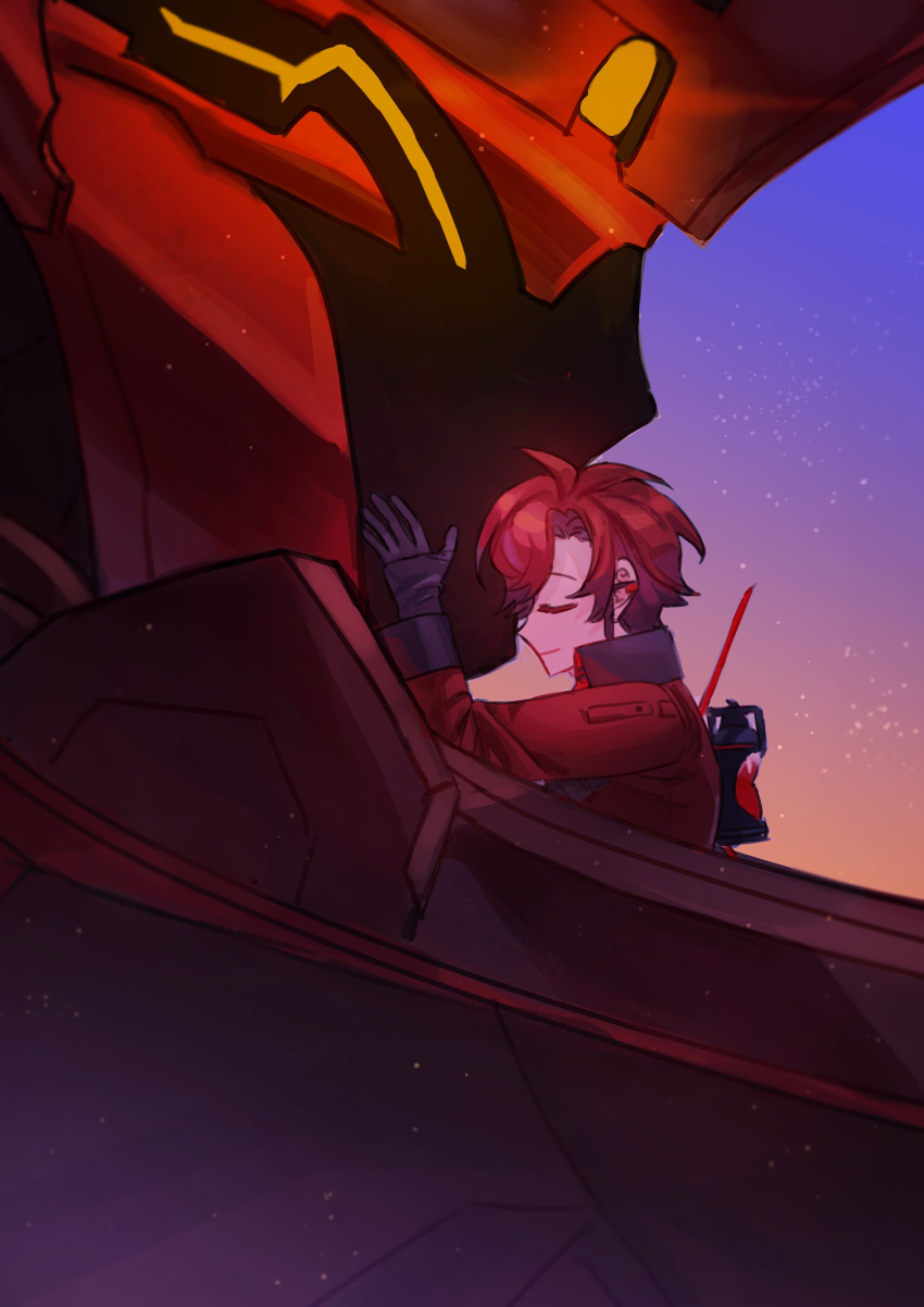 1boy, absurdres, backpack, bag, black_gloves, closed_eyes, gloves, highres