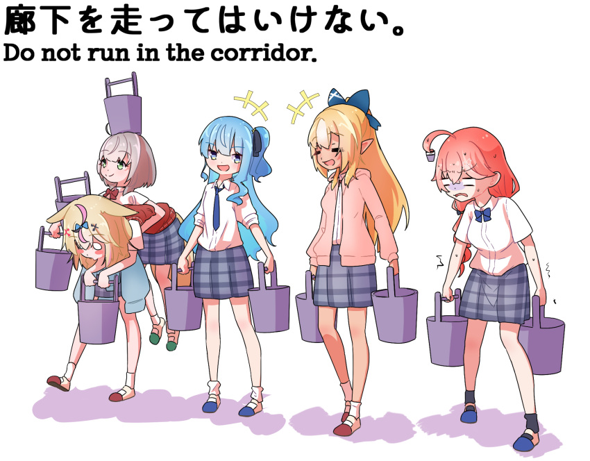 +++, 5girls, =_=, ahoge, alternate_costume, animal_ears, bare_legs, black_hair