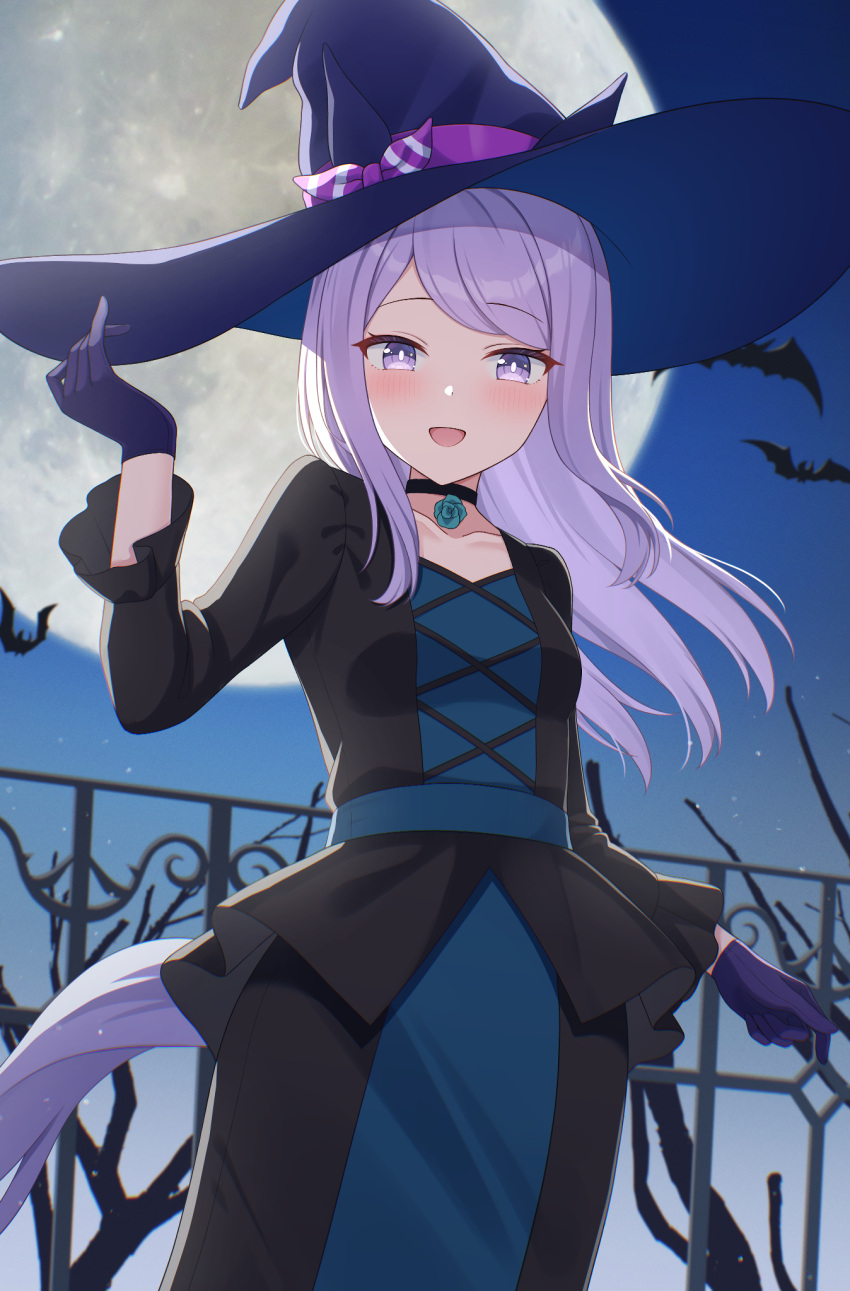 1girl, animal_ears, black_dress, black_gloves, black_headwear, blush, dress, gloves