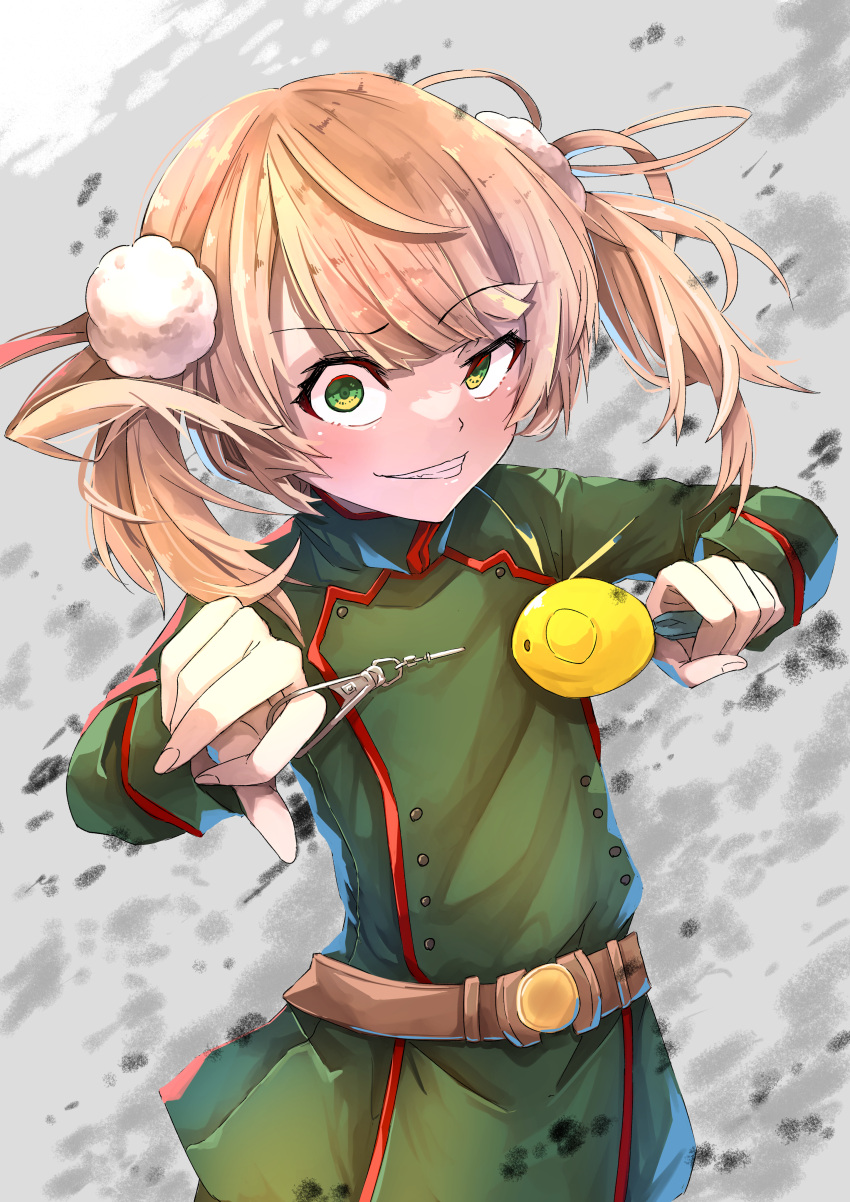 1girl, absurdres, belt, brown_belt, brown_hair, commentary_request, cosplay, crime_prevention_buzzer