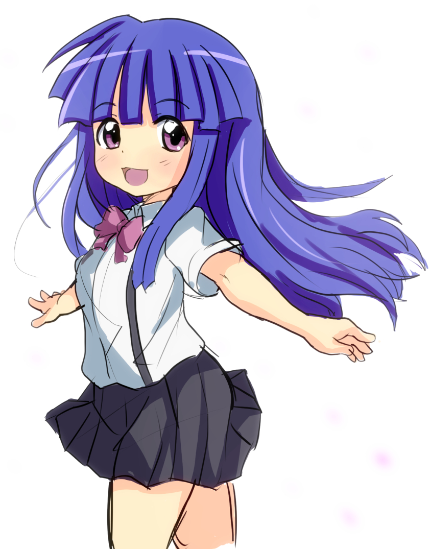 1girl, black_skirt, bow, furude_rika, higurashi_no_naku_koro_ni, kansoku, long_hair, looking_at_viewer
