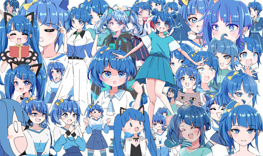 1girl, absurdres, animal_ears, belt, black_jacket, blue_choker, blue_dress, blue_eyes
