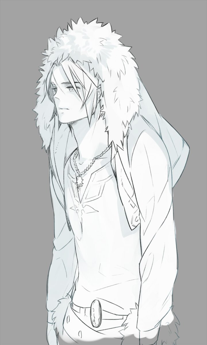 1boy, belt, cropped_jacket, expressionless, final_fantasy, final_fantasy_viii, fur-trimmed_jacket, fur_trim