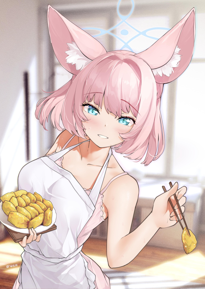 1girl, absurdres, animal_ears, apron, blue_archive, blue_eyes, blush, breasts