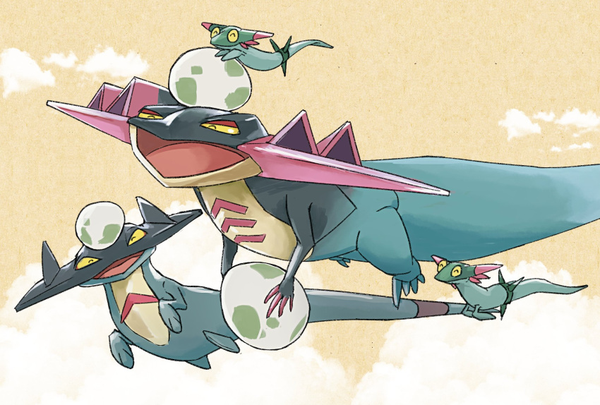 aqua_skin, closed_eyes, colored_sclera, colored_skin, dragapult, dragon, drakloak, dreepy