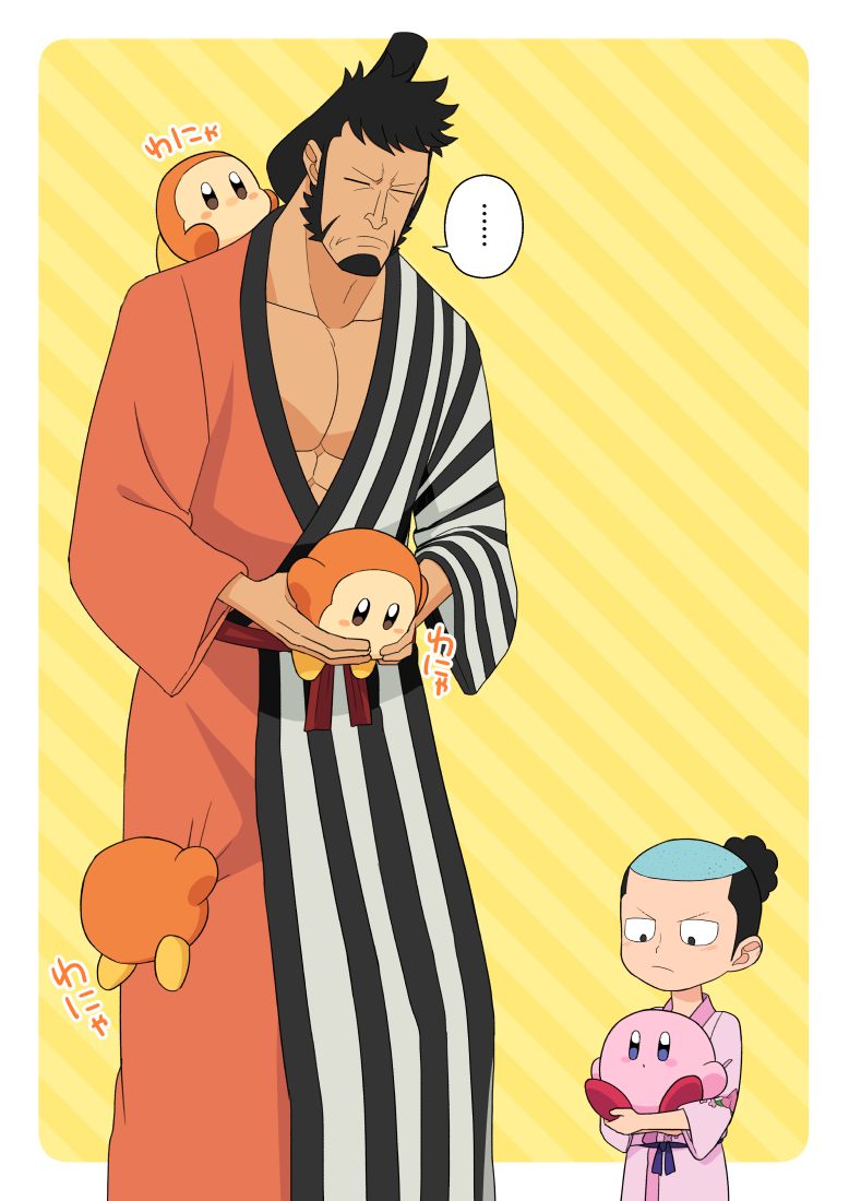 ..., 5boys, :o, black_hair, closed_eyes, closed_mouth, commentary_request, crossover