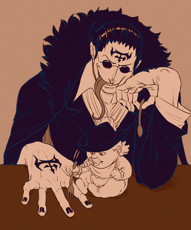 2boys, baby, bad_id, bad_pixiv_id, black_hair, black_headwear, black_nails, capone_pez