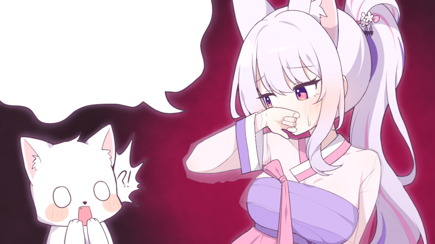 !?, 1girl, animal_ears, breasts, fox_ears, hagoonha, indie_virtual_youtuber, large_breasts