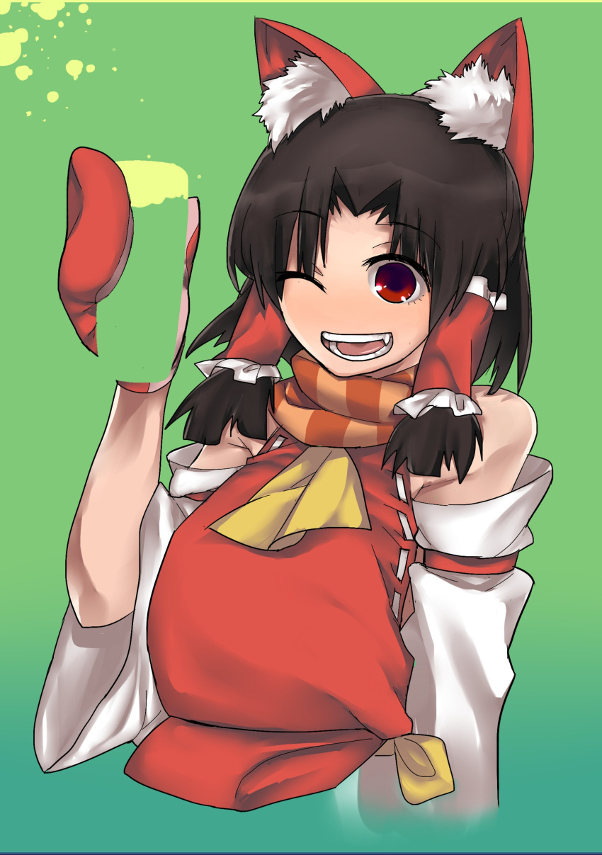 1girl, aaaa_(aaaa480), absurdres, ascot, benikurage_(cookie), black_hair, blending, blush
