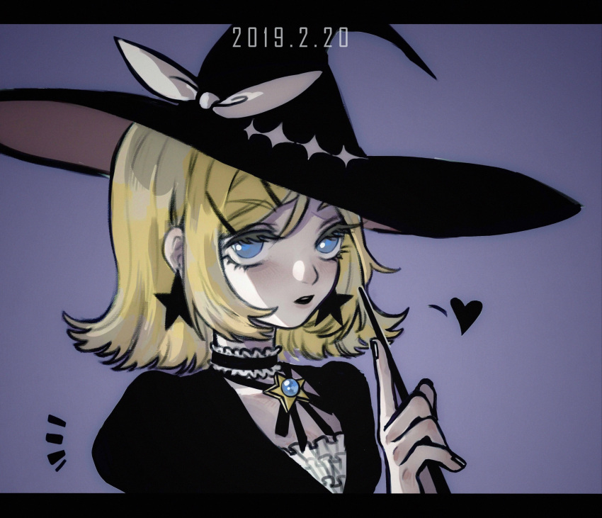 1girl, alternate_costume, black_headwear, black_lips, blonde_hair, blue_eyes, blue_gemstone, bow