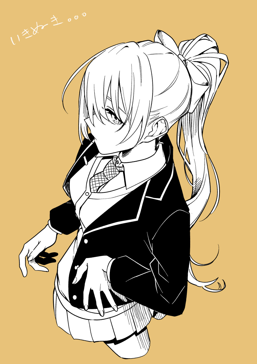 1girl, absurdres, blazer, bow, bowtie, breasts, brown_background, cardigan