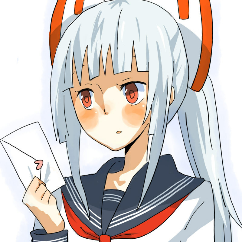 blush, fujiwara_no_mokou, hair_ribbon, orange_(bibiko), red_eyes, ribbon, school_uniform, silver_hair