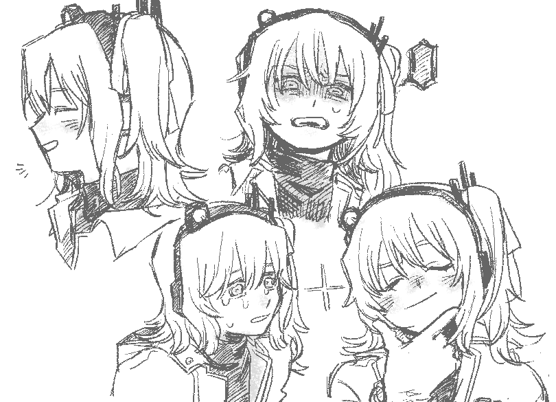 1girl, a.i._voice, adachi_rei, atsuko_(222atuko), blush, commentary_request, cropped_shoulders, crying, crying_with_eyes_open, disgust, expressions, furrowed_brow, gloom_(expression), gloves, greyscale, hair_ribbon, hand_on_own_chin, happy, headlamp, headphones, hood, hood_down, hooded_jacket, jacket, medium_hair, monochrome, multiple_views, notice_lines, one_side_up, open_clothes, open_jacket, open_mouth, parted_lips, radio_antenna, raised_eyebrow, ribbon, sad, simple_background, smile, smirk, smug, sparkle, speech_bubble, stroking_own_chin, sweatdrop, tears, turtleneck, utau