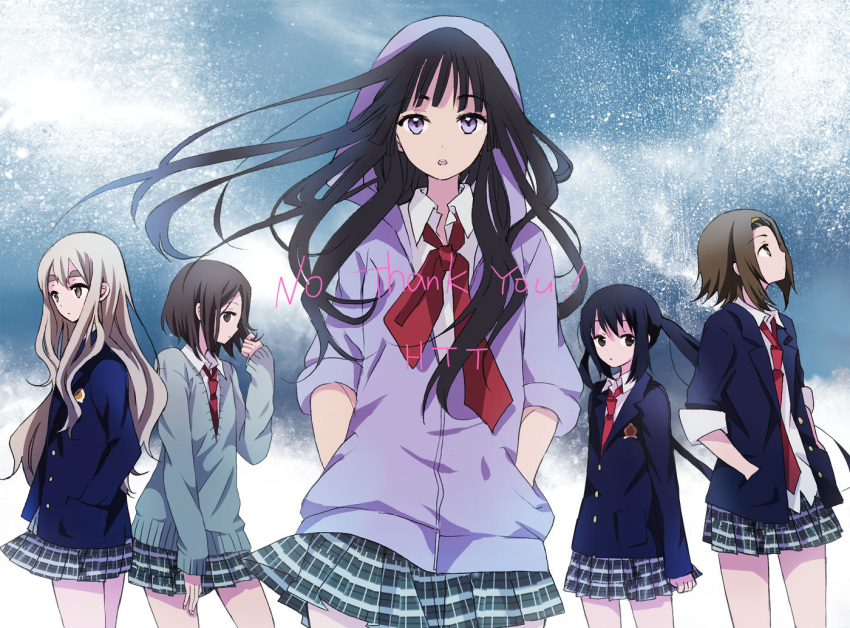 black_hair, blonde_hair, brown_eyes, brown_hair, hirasawa_yui, hoodie, k-on!, kotobuki_tsumugi