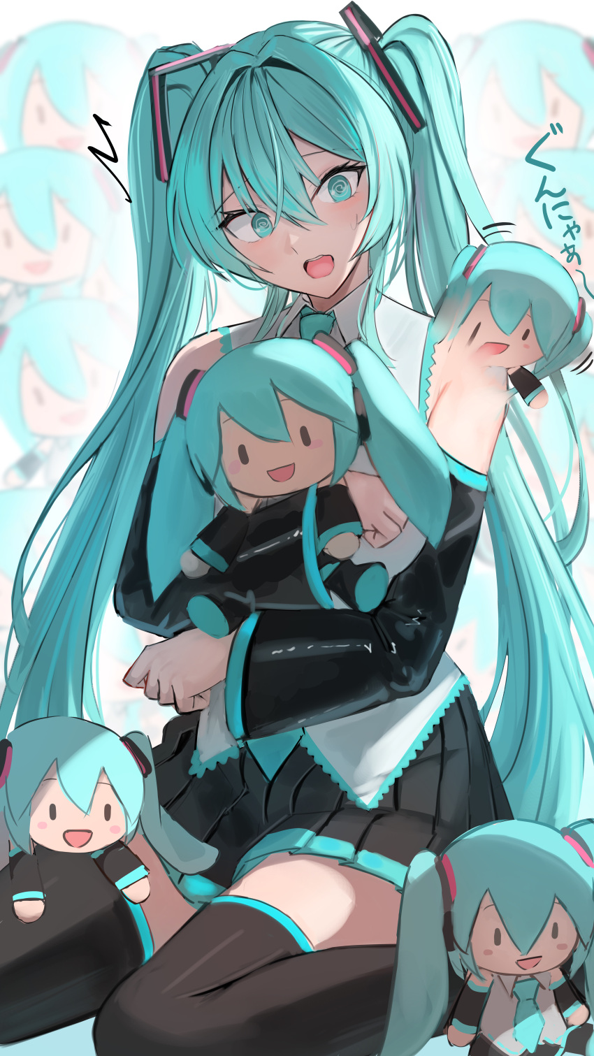 1girl, @_@, ^^^, absurdres, aqua_eyes, aqua_hair, aqua_necktie, black_footwear