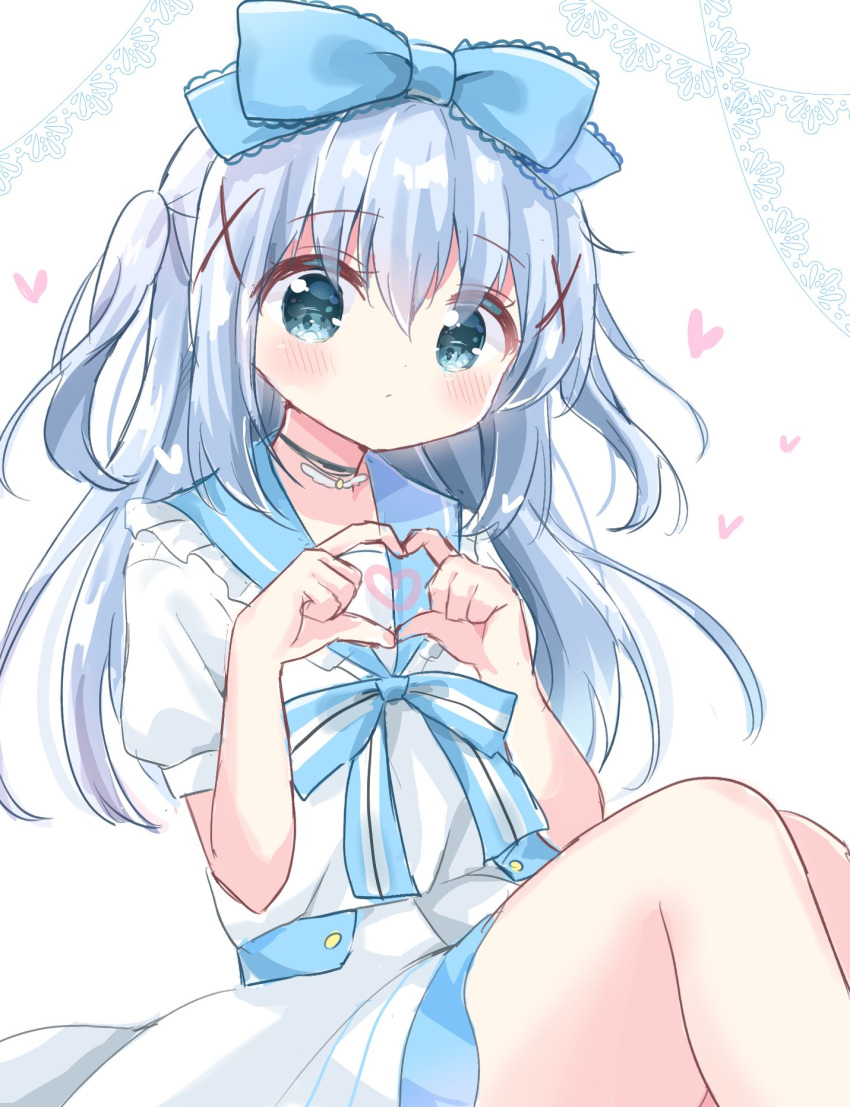 1girl, blue_eyes, blue_hair, bow, dress, gochuumon_wa_usagi_desu_ka?, hair_bow, hair_ornament