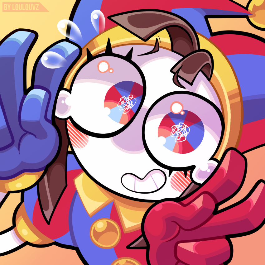 absurdres, blue_gloves, blue_headwear, blue_shirt, blush_stickers, brown_hair, clip_studio_paint_(medium), close-up