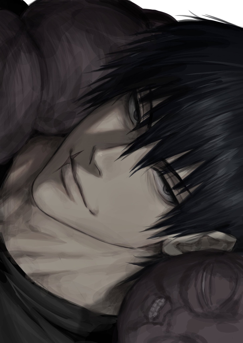 1boy, black_hair, creature, creature_on_shoulder, fushiguro_touji, hair_between_eyes, highres, jujutsu_kaisen