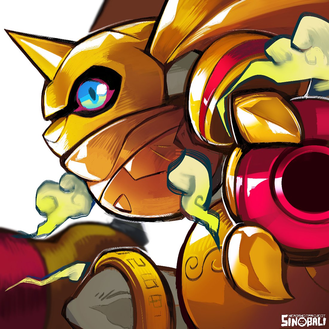 1other, armor, artist_name, blue_eyes, digimon, digimon_(creature), holy_ring, horns