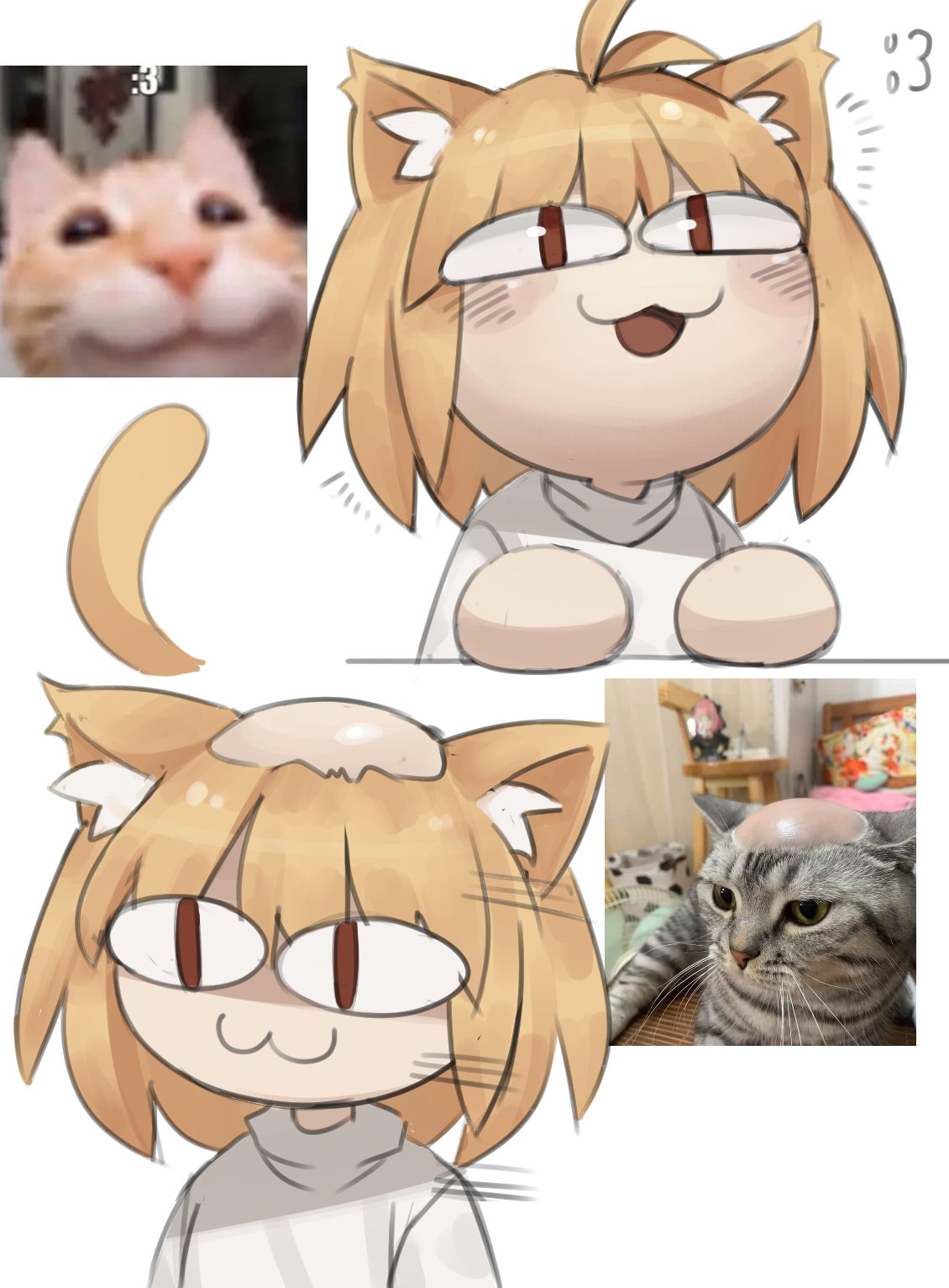 :3, animal_ears, blonde_hair, blush, brown_eyes, cat, cat_ears, cat_girl
