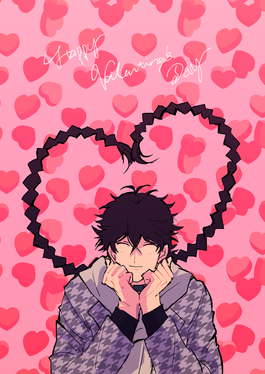1boy, black_hair, blnccnlb, blue_period, braid, hair_between_eyes, happy_valentine, hashida_haruka