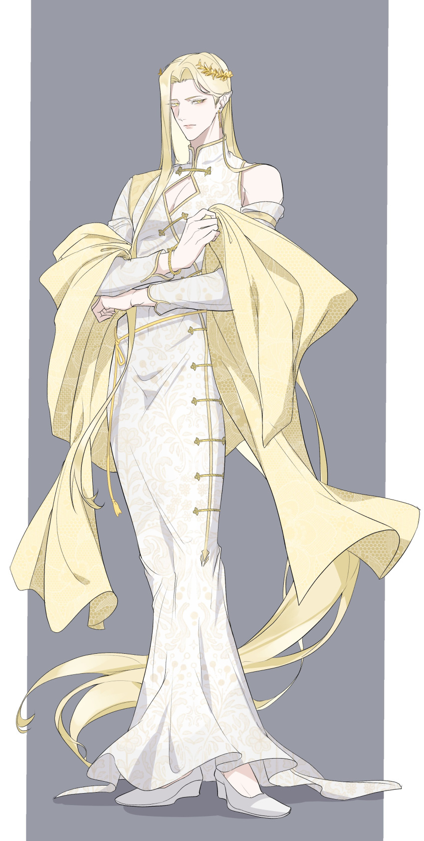 030lala, 1boy, absurdres, blonde_hair, eruhaben, full_body, highres, laurel_crown
