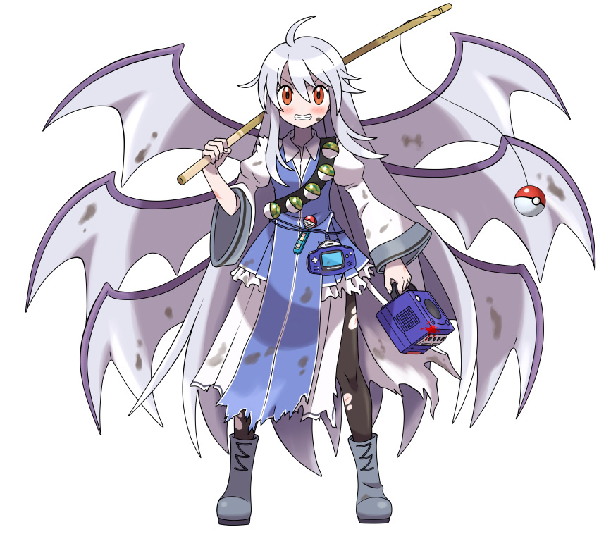 1girl, absurdres, adapted_costume, ahoge, asatsuki_(fgfff), black_pantyhose, blue_dress, blue_footwear