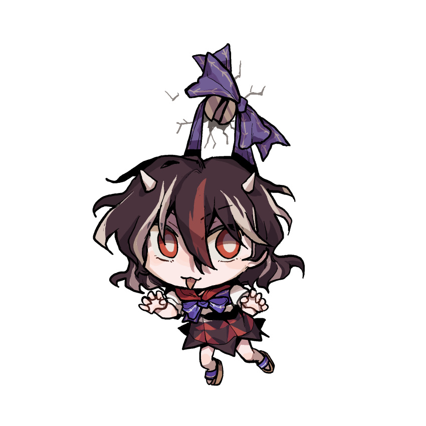 black_hair, blue_ribbon, hanging, highres, horns, kijin_seija, kysk_maki, multicolored_hair